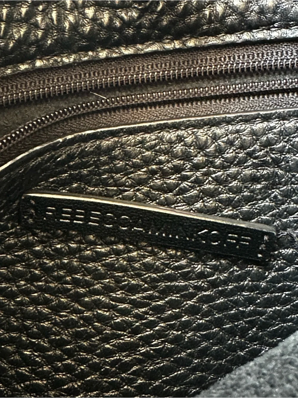 REBECCA MINKOFF Darren Black Pebbled Leather Shoulder Bag Gunmetal Hardware
